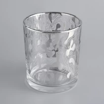 China clear glass candle jar with electroplated silver pattern manufacturer