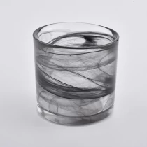 China cylinder glass candle holders with dark gray cloudy finish manufacturer