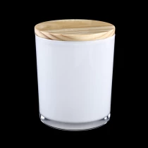 China putih dicat di dalam 8oz 10oz 12oz 24oz pemegang lilin kaca dengan tudung kayu pengilang