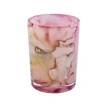 Kína. Litrík Marble Effect 8oz Gler Candle Holders Cylinder Jar Framleiðandi