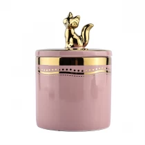 中国 14oz粉红色圆筒陶瓷蜡烛罐与动物盖子 制造商