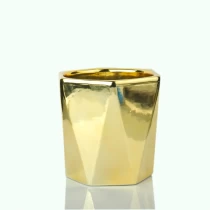 China Gold color hexagonal ceramic jar candle manufacturer