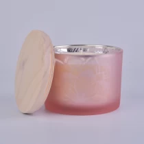 China pink glass candle jar with wooden lid manufacturer