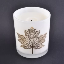 China matte white glass candle jar with gold decal logo wholesale candle holder manufacturer