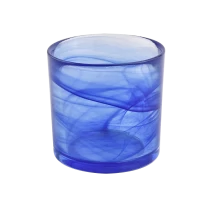 China blue colored glass candle holders with cloudy effect manufacturer