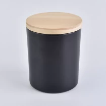 Čína Velkoobchod 8oz Black Glass Svíčka Držák s dřevěnou víčkem výrobce