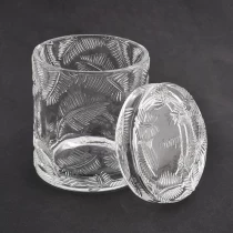 China Pine leaf glass candle jars with lids wholesale candle holders with lids manufacturer