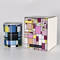 Kina Luksus glass stearinlys krukke med fargerikt grid mønster produsent