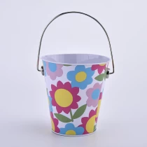 China Newly design 675ml colorful flower print metal candle holder with handle for supplier manufacturer