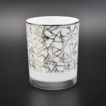 China Frasco de vela de vidro branco com impressão de ouro fabricante