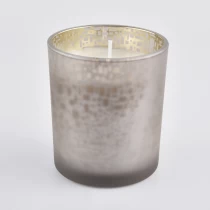 China frosted gray glass jar with docrative pattern for candles manufacturer
