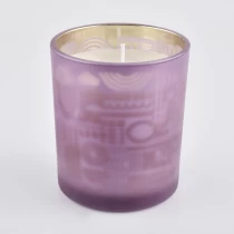 China frosted colored glass candle vessels with laser pattern manufacturer