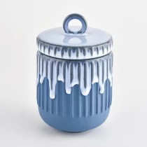 Tsina Cobalt blue matte glazed ceramic candle jars with lids for home decoration Manufacturer