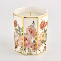 China 8 sides design ceramic artwork candle jars manufacturer