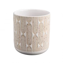 porcelana Tarro de la vela de cerámica blanca con el patrón de debidas amarillos fabricante