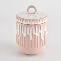Tsina Wholesale strip pattern ceramic candle garapon na may ceramic lids. Manufacturer