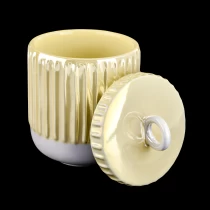 porcelana Frascos de vela de cerámica perfumados iridiscentes con tapas para relleno de cera 10oz fabricante