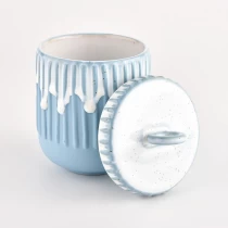 China Reactive glazurate de 10oz borcane de lumânare ceramice cu capace producător