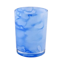China Wholesale 8OZ 10OZ blue cloud effect cylinder glass candle holder for home deco manufacturer