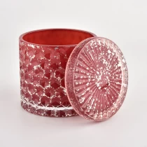 China Red color for Christmas glass woven pattern jar with lid and Silver Metallic paint splatters manufacturer