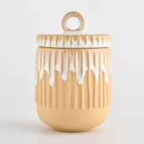中国 带盖黄色陶瓷蜡烛罐 制造商