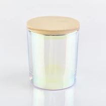 Китай 8 oz 10 oz 12oz Луксозен холографски стъклен буркан за свещи с дървен капак Продажба на едро Производител