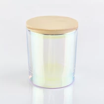 Chine Pot de bougie en verre holographique de luxe de 8 oz 10 oz 12 oz avec couvercle en bois en gros fabricant