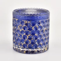 Kina Vruća rasprodaja 10oz 12oz luksuzno plava sa sjajnim efektom cilindrična staklena posuda za svijeće s poklopcima proizvođač
