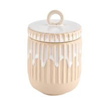 China Potes de vela de cerâmica com padrão de tira com tampas da Sunny Glassware fabricante