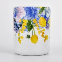 China Frühlings-Sommer-Blumen bedrucktes 12oz Keramikglas für die Kerzenherstellung Hersteller
