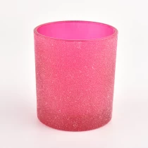 China Pink glass candle jar with sand coating manufacturer