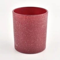 China home decor red glass candle jars with sand effect manufacturer