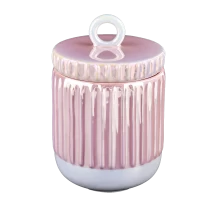 China Newly design 400ml shiny pink ceramic candle holder with lids for wholesale manufacturer