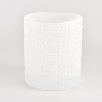 China hot sales embossed milk white glass candle jars manufacturer