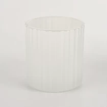 China white glass candle holder with vertical pattern 6 oz manufacturer