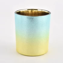 China Newly design gradient blue and yellow 300ml glass candle holder for wholesale manufacturer