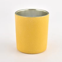 China yellow sand coating glass candle container with silver inside manufacturer