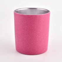 China Pink sand coating glass candle container for holiday manufacturer