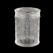 China luxury 8oz embossed glass candle container with glass lid - COPY - 9gdace pengilang