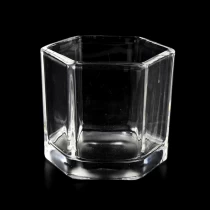 China 8oz Hexagonal Glass Candle Holders Customized Color Glass Candle Vessels manufacturer