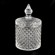 Čínsky Novo dizajnová 270ml sklenená dóza na sviečku s diamantovým efektom s viečkami na rúčku pre veľkoobchod výrobca