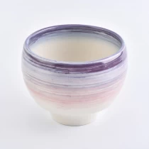 China ceramic candle container with beautiful brushed color manufacturer