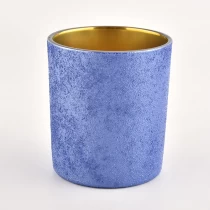 China luxury 2oz to 20oz yellow powder coating outside with gold effect inside glass candle holders for wholesale manufacturer