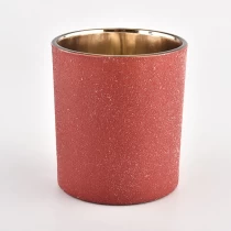 China Wholesale 300ml red powder coating outside with metal effect inside glass candle jar in bulk manufacturer