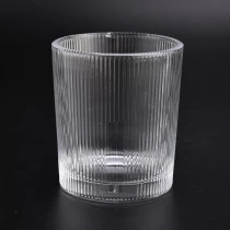 China Round Vertical Stripes Candle Clear Glass Jar Wholesale manufacturer