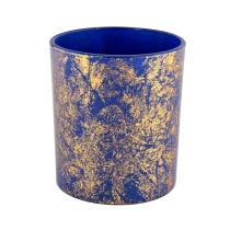 China Custom luxury candle jars golden printing with bule glass candle jar manufacturer