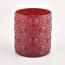 China Newly design red glass candle jar with luxury circle in bulk manufacturer