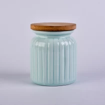 China blue ceramic candle vessel with bamboo lid manufacturer