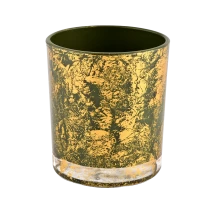 Čínsky Vlastný veľkoobchod Luxusné zlato zelené sklo Empty Candle Jar Candle Vessel výrobca
