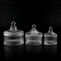 China Newly design3 size luxury diamond effect on the glass candle jars with lids for wholesale manufacturer